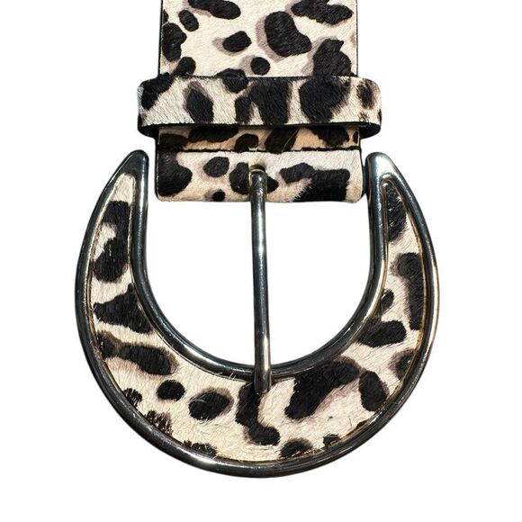 WHBM Leopard Print 2” Wide Width Leather & Calf Hair Statement Belt Size Medium - Picture 8 of 11